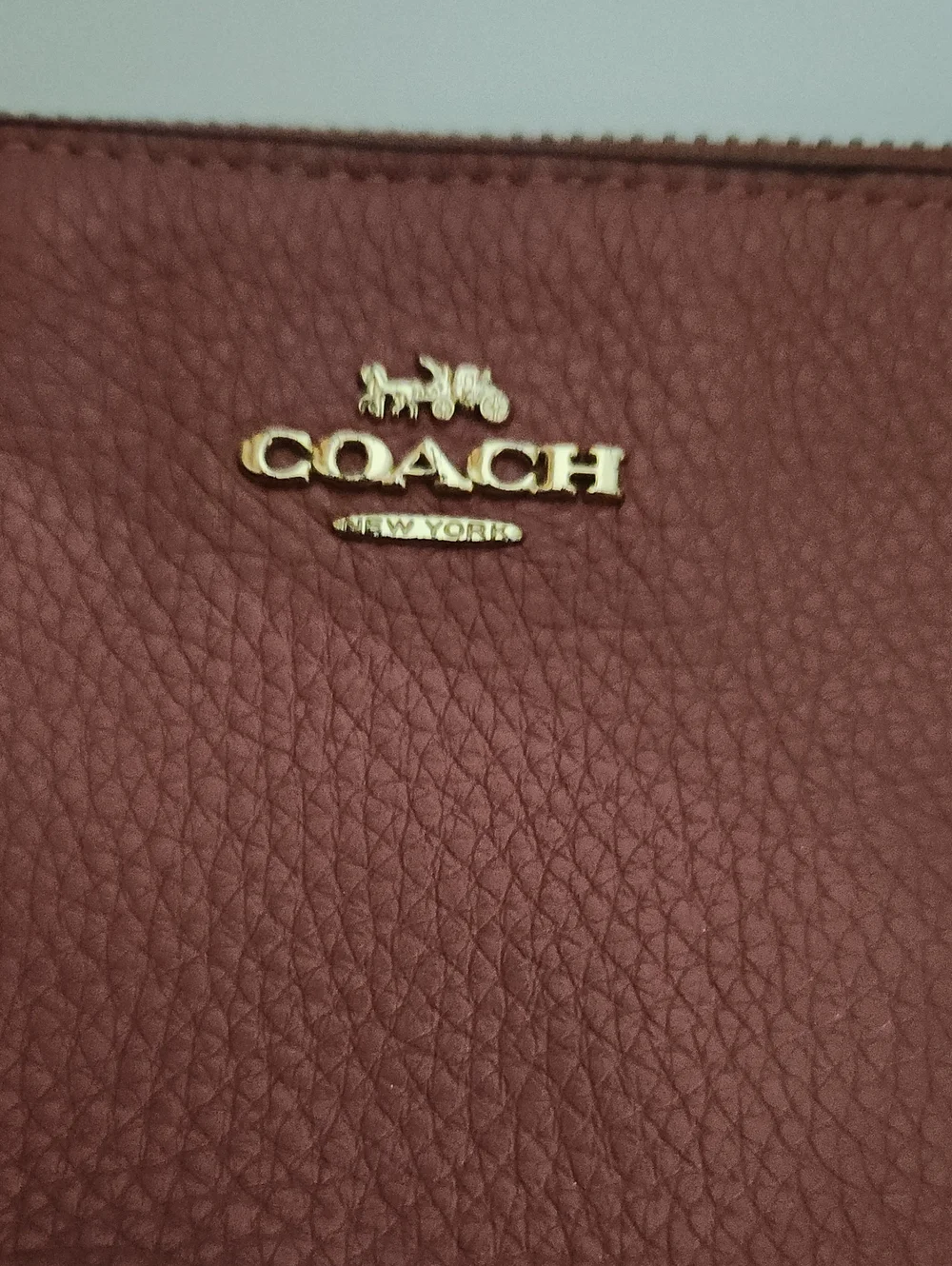 Coach Pebble Leather Shoulder Wristlet in Dusty Rose with Gold Chain
